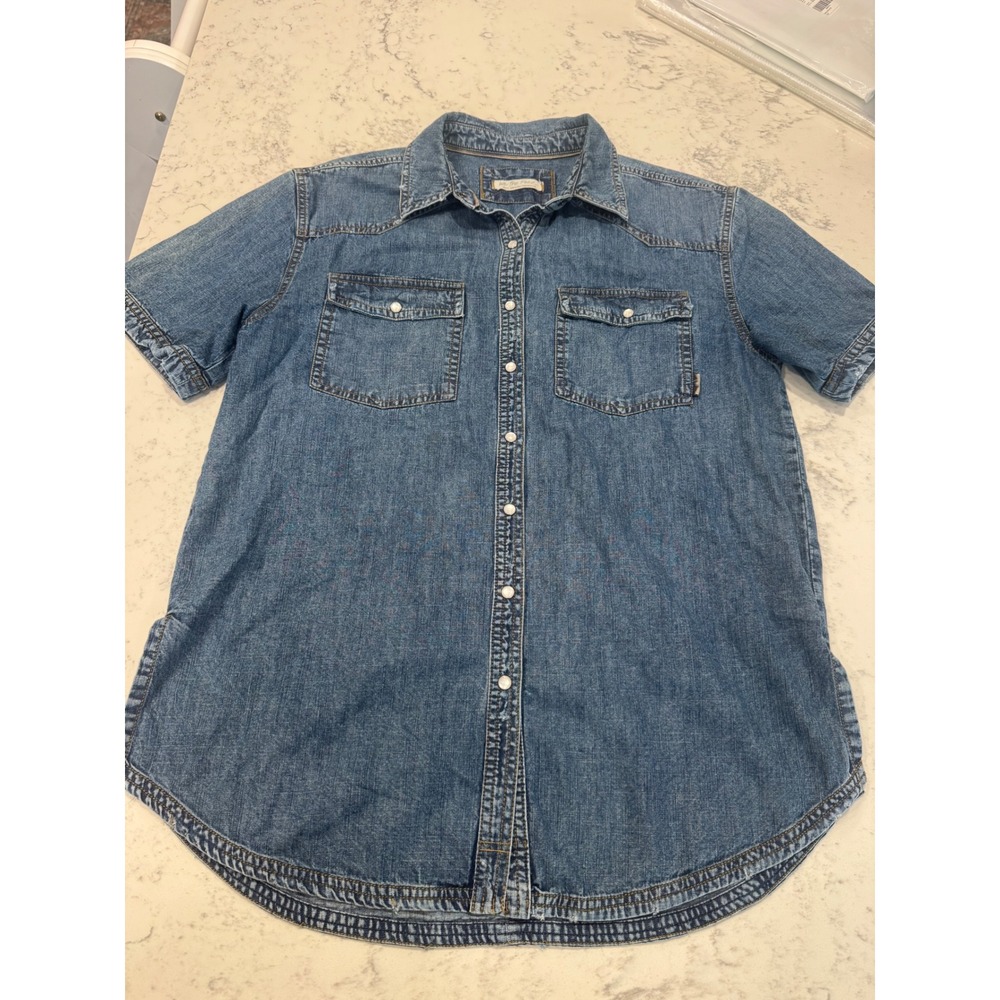 We The Free Free People Womens Denim Snap Front Short Sleeve Western Shirt Small